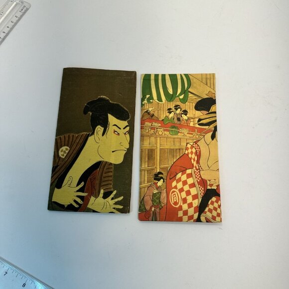 Japanese Woodblock Bi Fold Wallets Rice Paper Lot of 2 - Picture 2 of 6